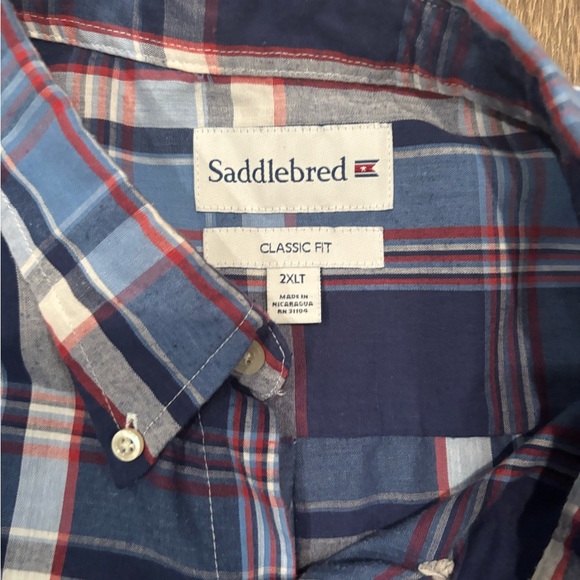 Saddlebred Navy and Red Plaid Button Down Shirt - Picture 3 of 7